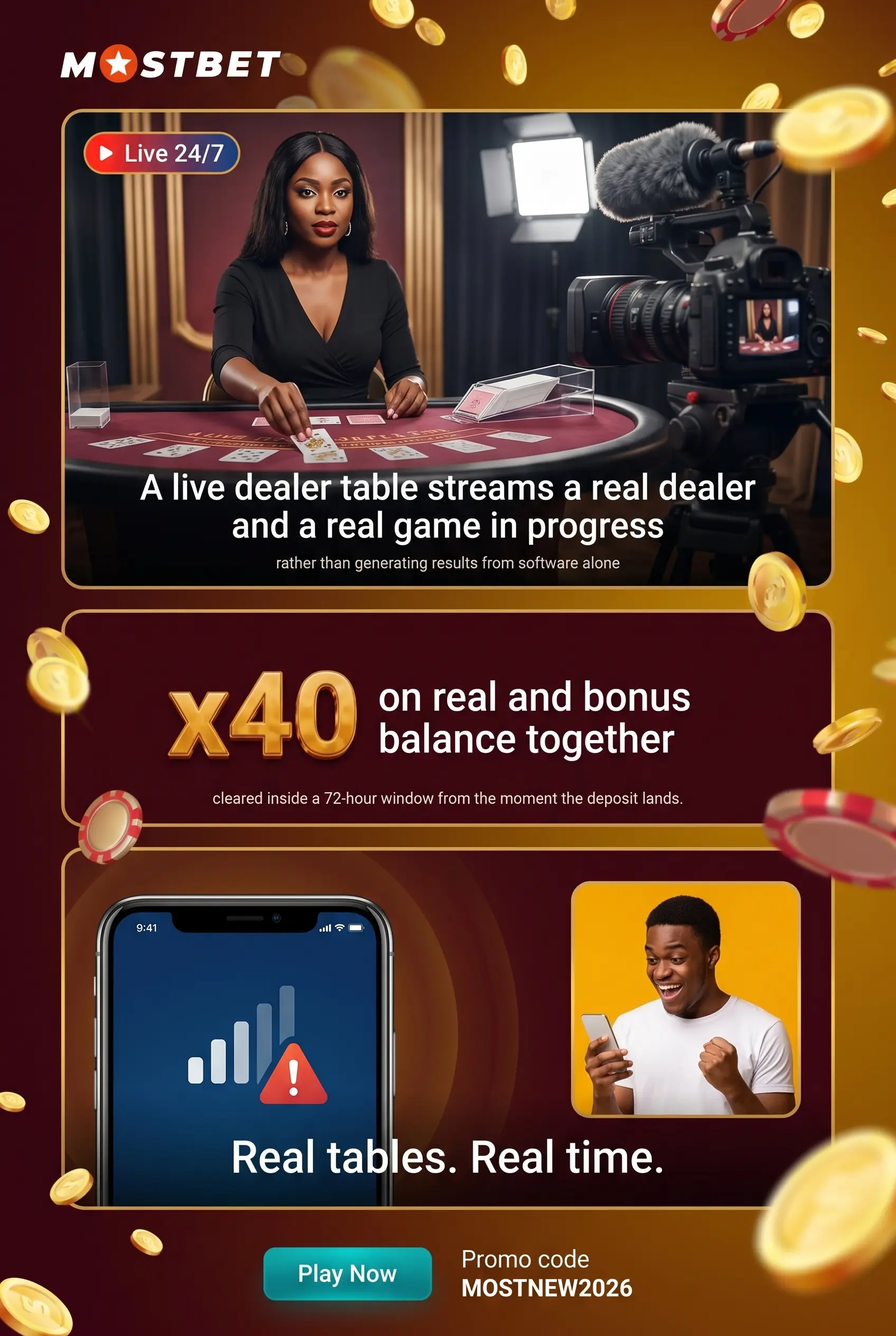 Live dealer table in Mostbet casino