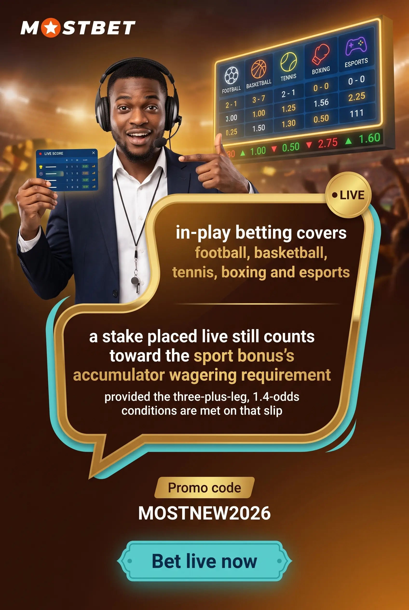 Live betting on Mostbet